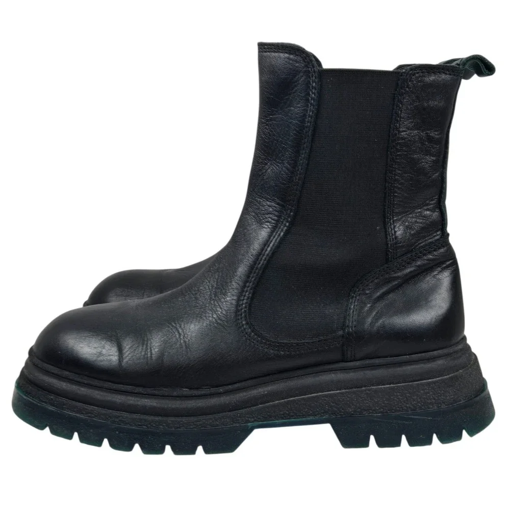 Steve Madden Klyde Chelsea Boots Black Leather Green Clear Sole Goth Chunky 9.5
